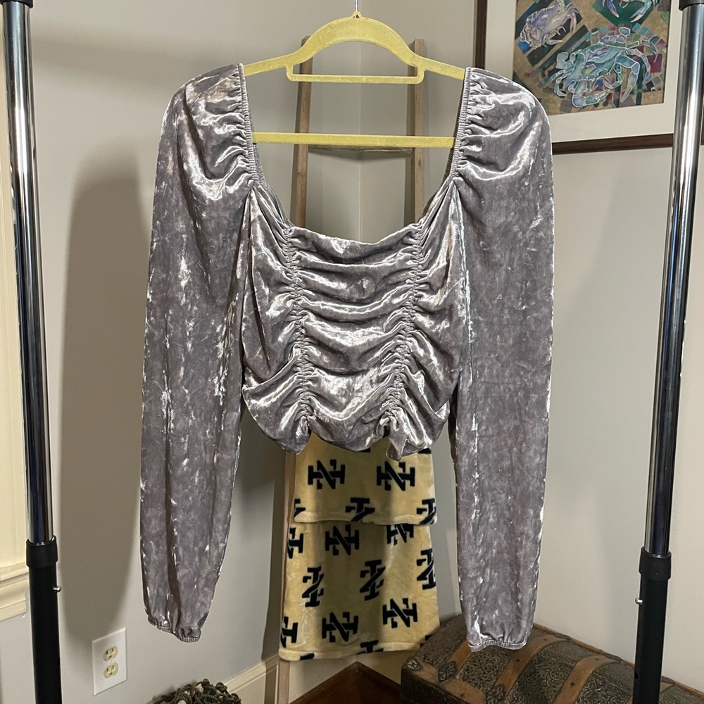 H&M silver velvet crop top